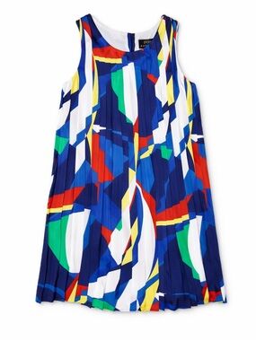 Polo Ralph Lauren Girl’s 14 Multicolor Pleated Sailboat Satin Sleeveless Dress